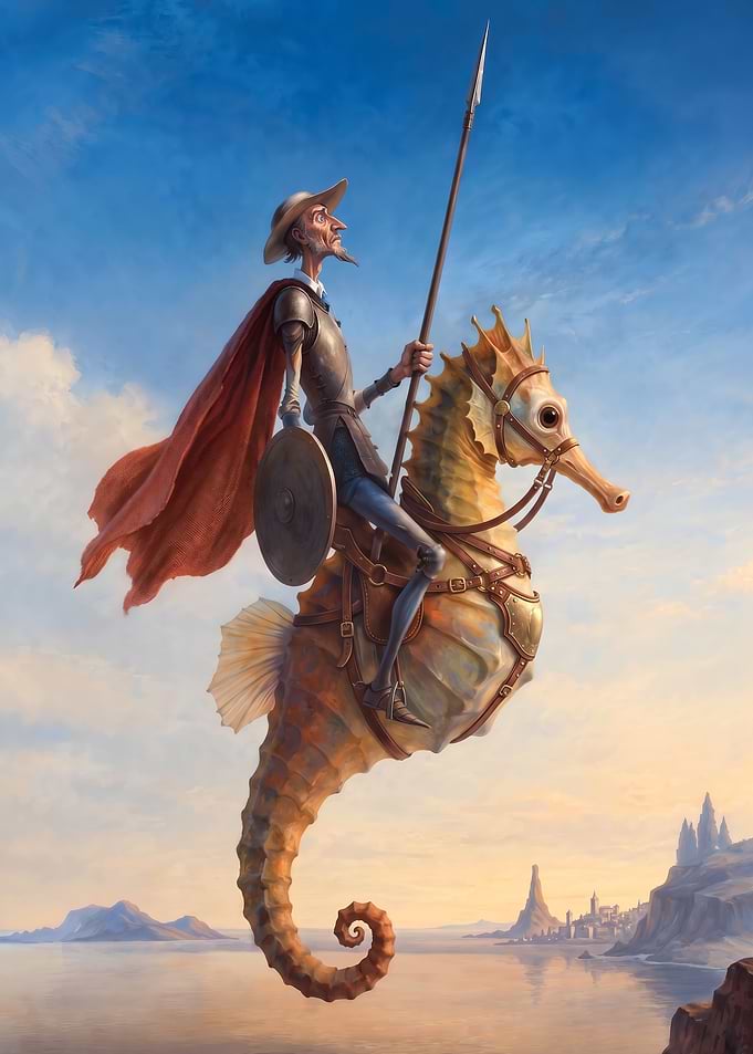 Don Quixote Riding a Seahorse