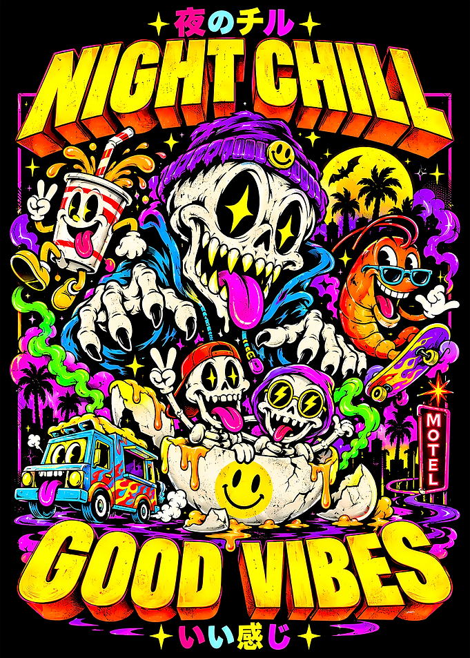 Night Chill Good Vibes Skull Art