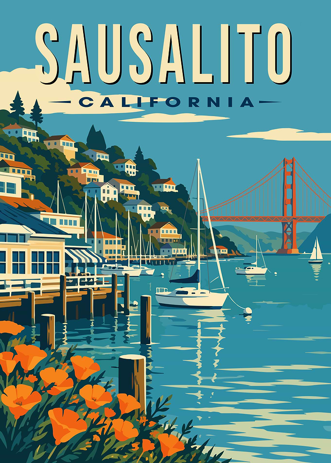 Sausalito California Vintage Travel Poster