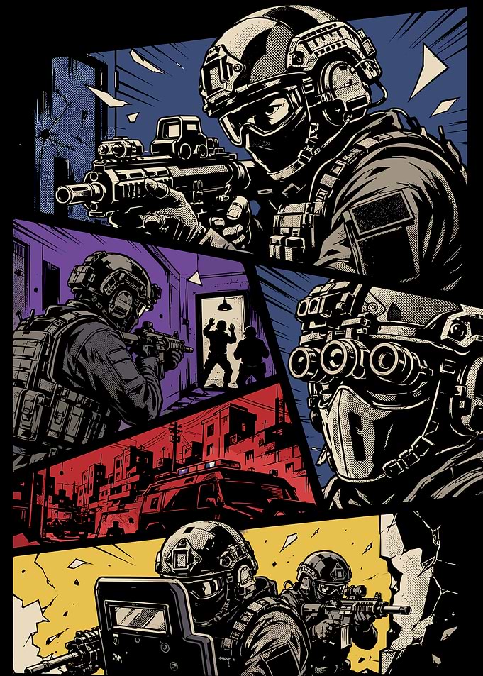 Tactical Special Forces Comic Panel Art