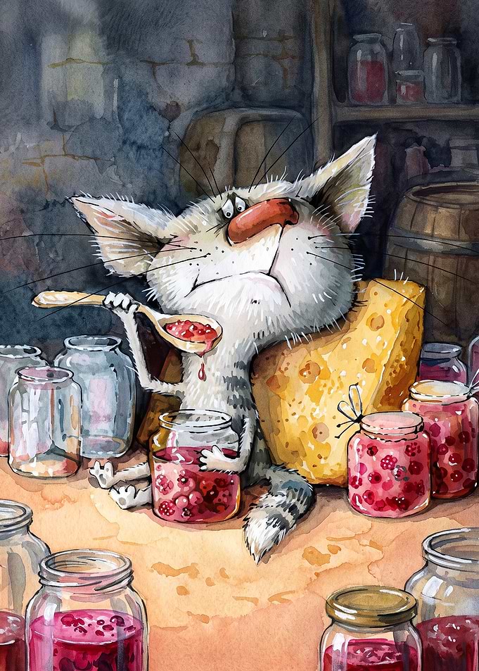 Cat Jam Tasting Watercolor Art Post
