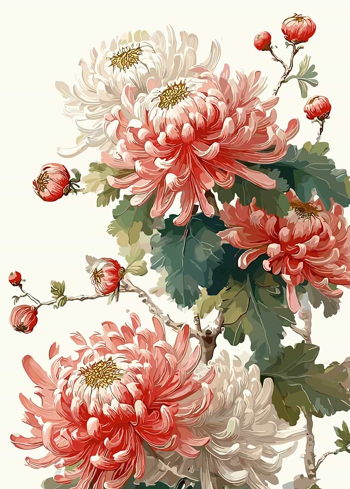 Elegant Chrysanthemum Floral Illustration