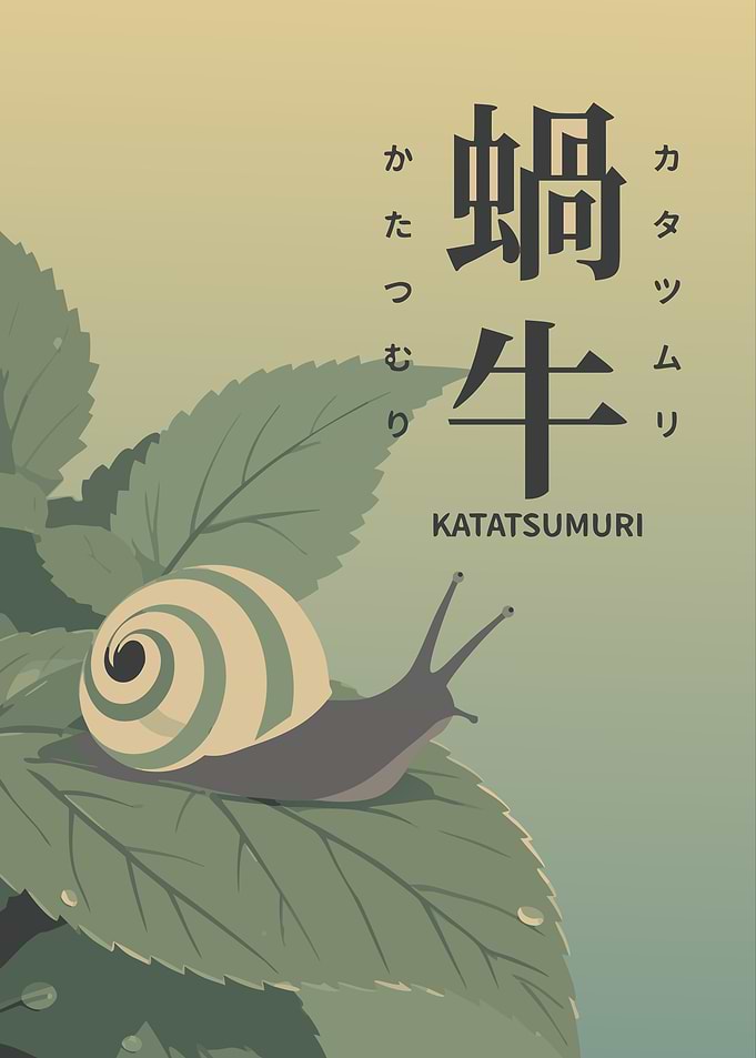 Katatsumuri Snail — Kanji, Hiragana, Katakana & Romaji Japanese Word Art