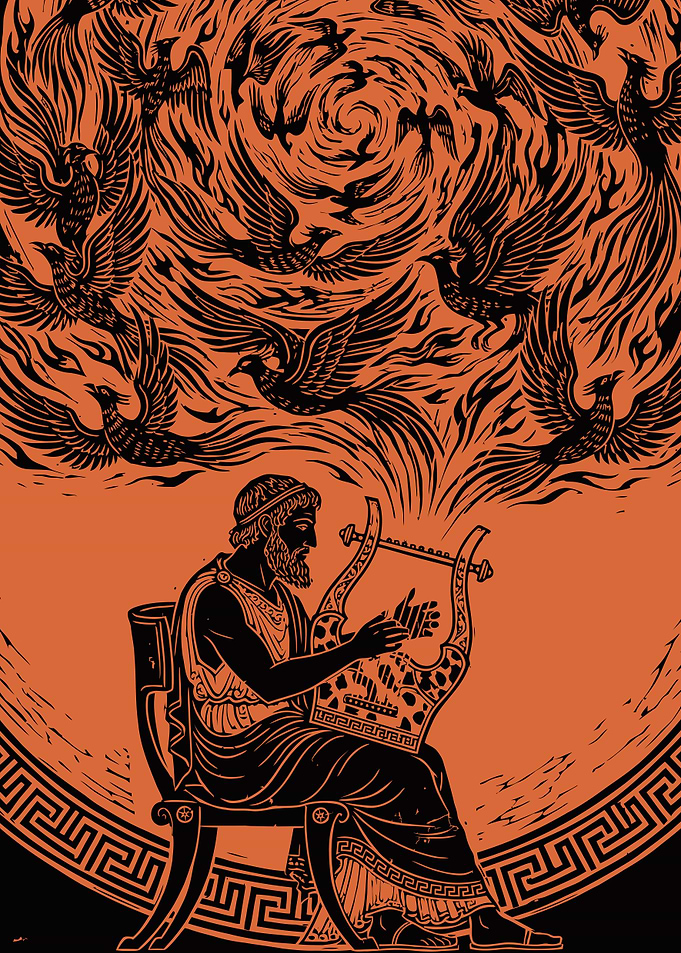 Orpheus Playing Lyre with Phoenixes