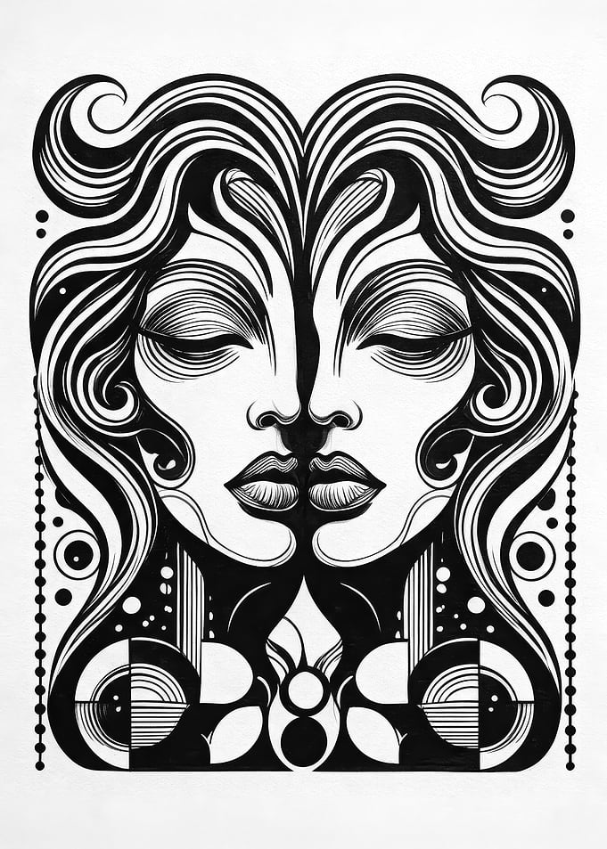 Symmetrical Dual Face Line Art