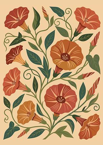 Vintage Botanical Morning Glory Illustration