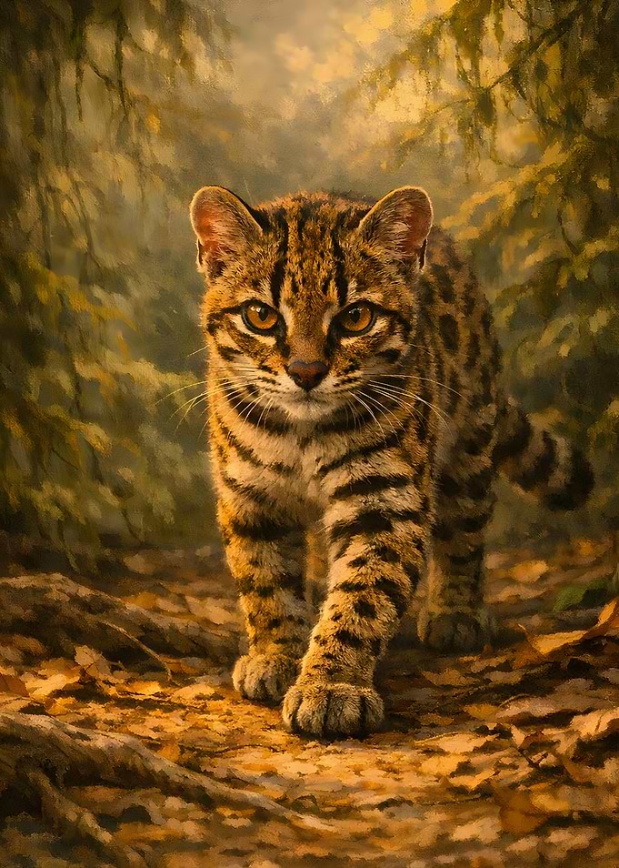 Tilcayo Tiger Cat Walking In Yungas Cloud Forest, Bolivia