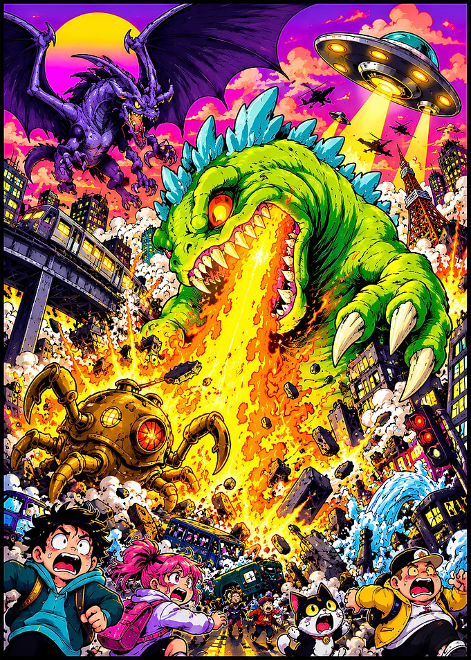 Kaiju City Destruction Pixel Art