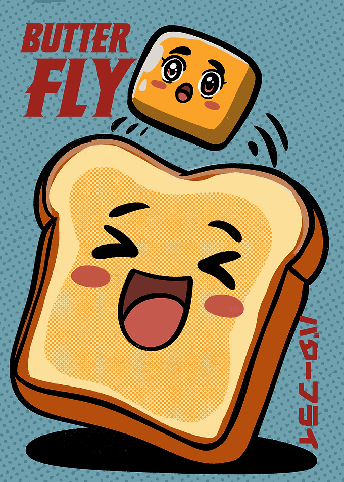 Butter Fly - Funny Retro Vintage Bread Art