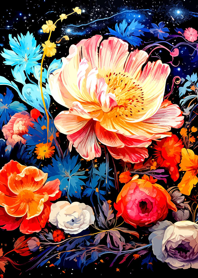 Vibrant Floral Bouquet in Space