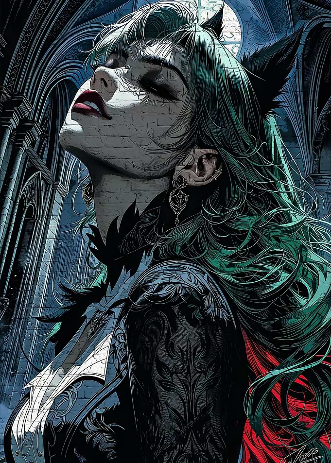 Gothic Fantasy Woman in Cathedral
