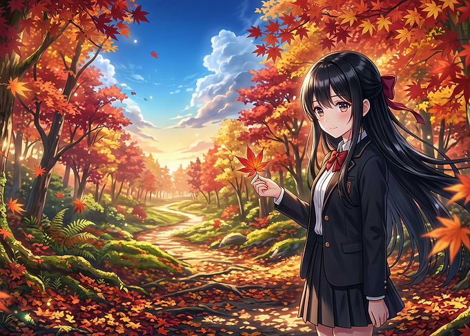 Anime Girl in Autumn Forest