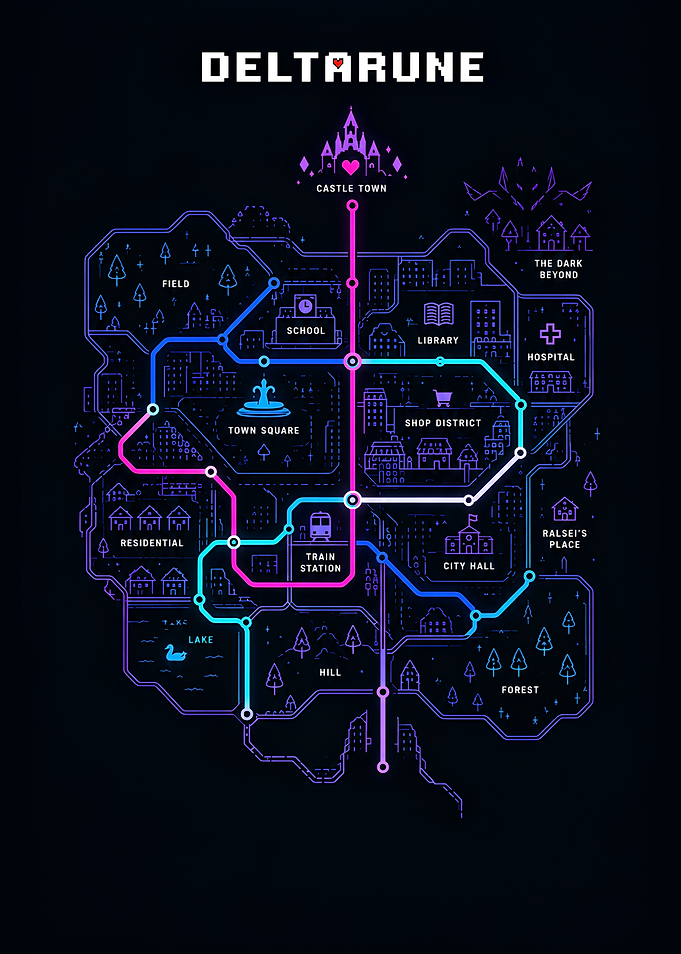 Deltarune Subway Map Poster