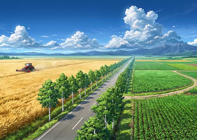 Anime Style Rural Farm Landscape