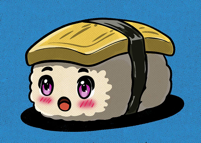 Cute Kawaii Tamago Sushi Retro Vintage Illustration