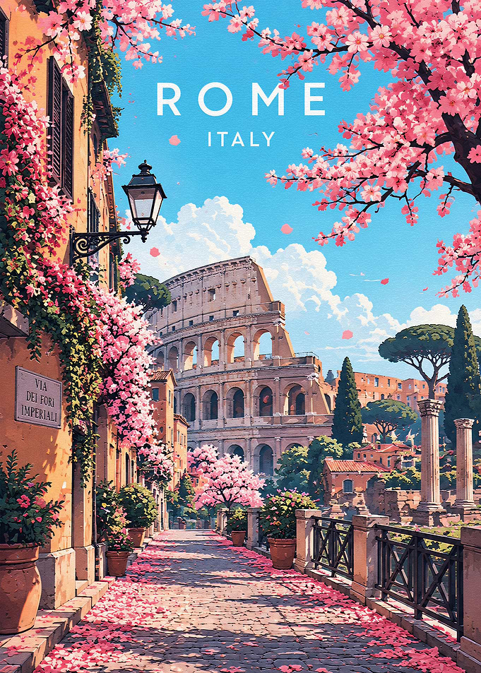 Rome Italy Colosseum Spring Travel Poster