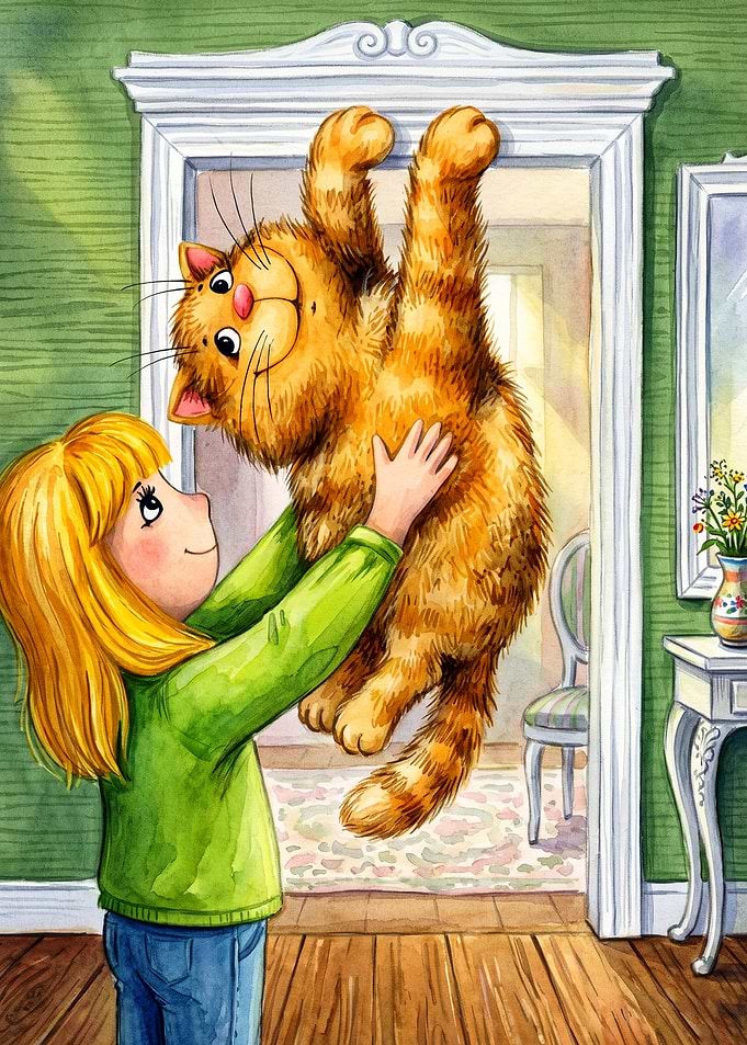 Cat Hug Girl Watercolor Poster