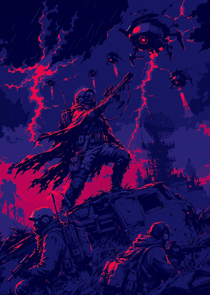 Futuristic Soldiers Fighting Drones