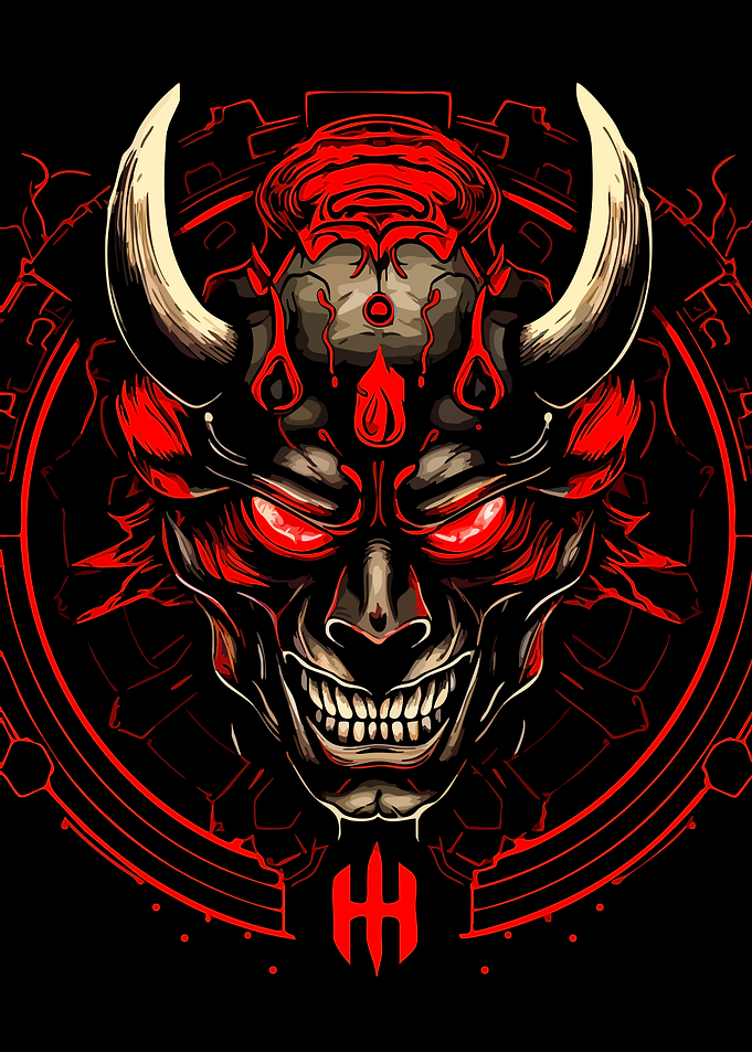 Red Oni Demon Mask Illustration