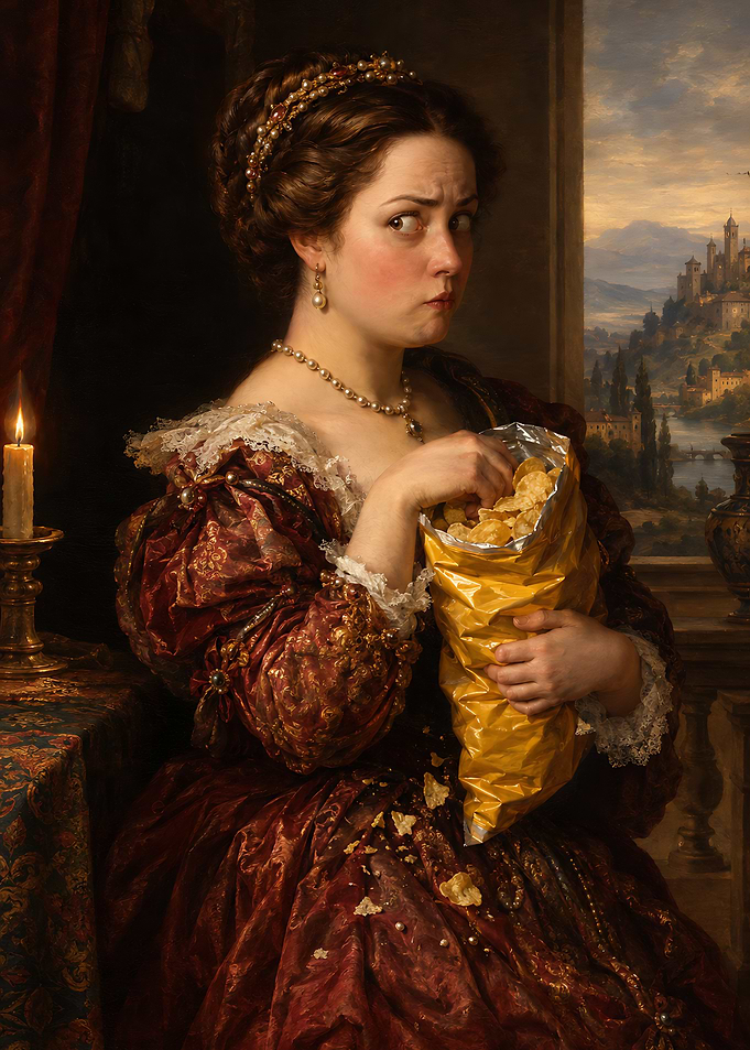 Renaissance Noblewoman Eating Potato Chips