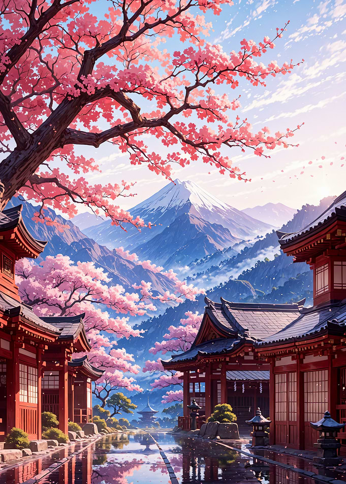 Traditional Japanese Temple with Cherry Blossoms Japan
