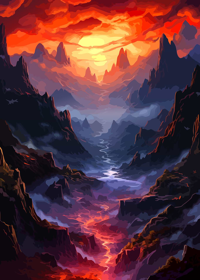 Fiery Sunset Over Mountain Valley