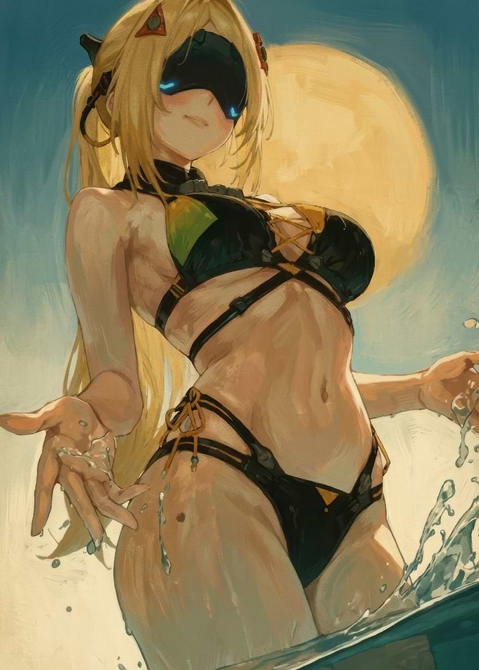 Anime Girl in Swimsuit by Water