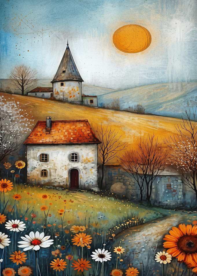 Countryside Village Cottage Folk Ar