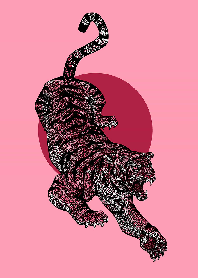 Mosaic Tiger Femme Colouration