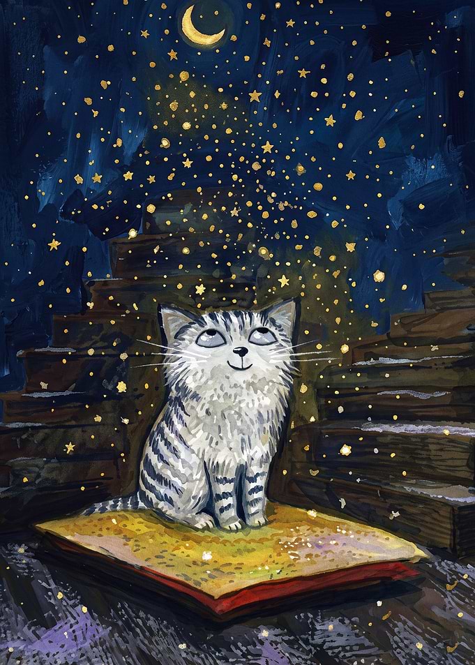 Cat Starry Night Magical Poster