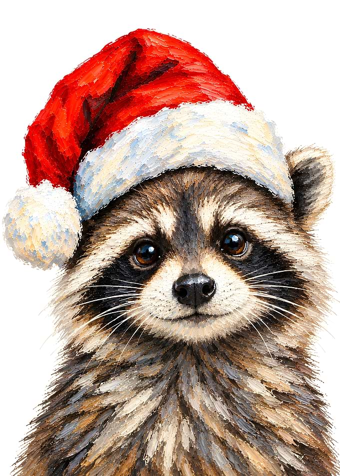 Cute Raccoon Wearing Santa Hat
