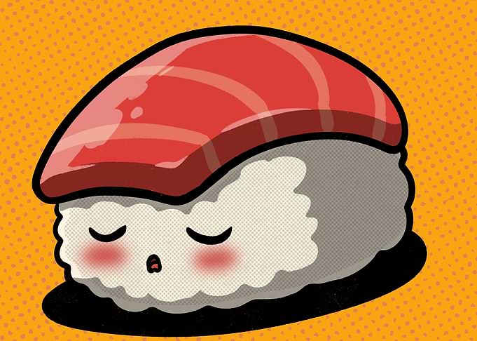 Cute Sleeping Tuna Sushi Nigiri Retro Art