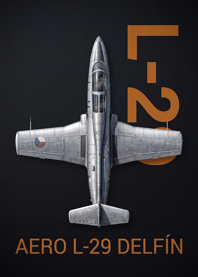 dark background top view Aero L29 Delfín Military Jet Poster