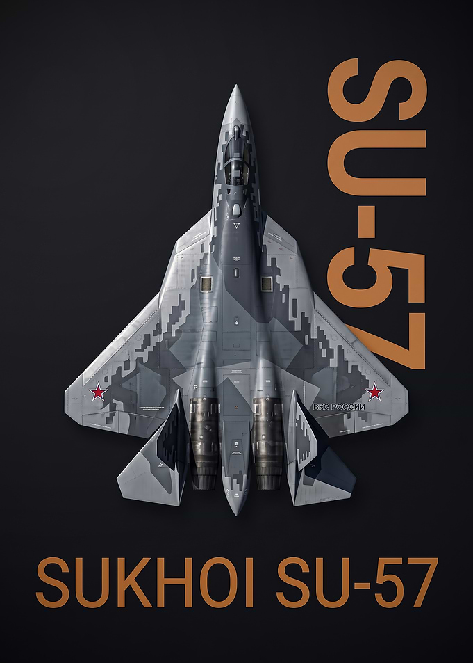 dark background top view sukhoi Su57 Fighter Jet Poster