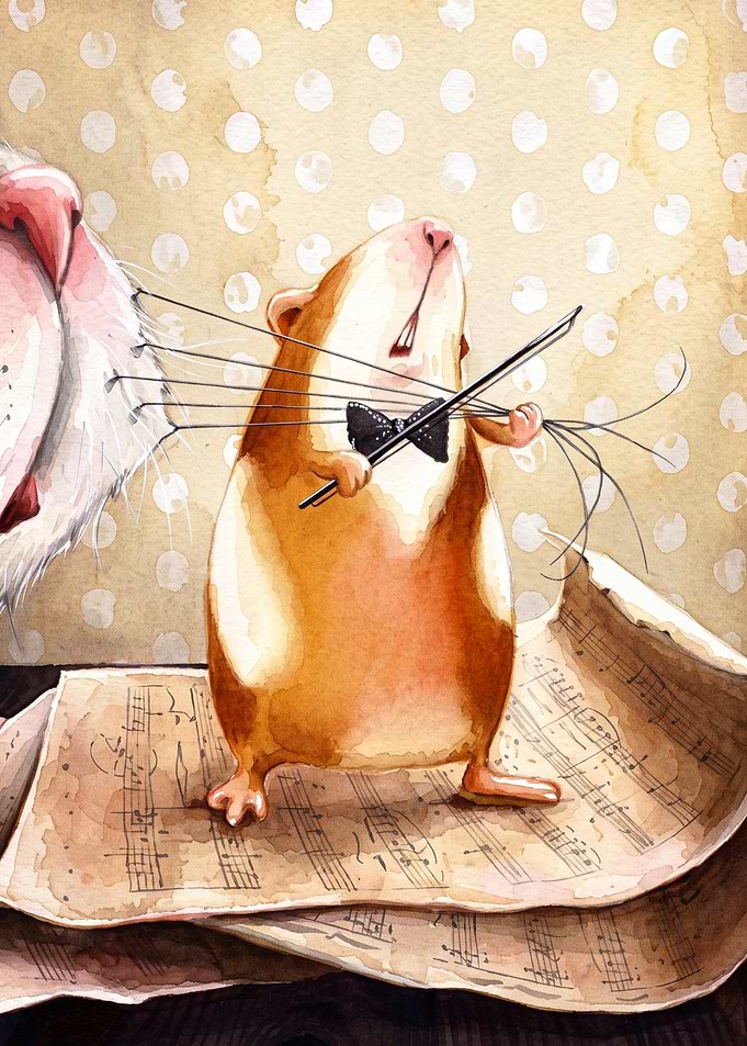 Hamster Violinist Watercolor Art