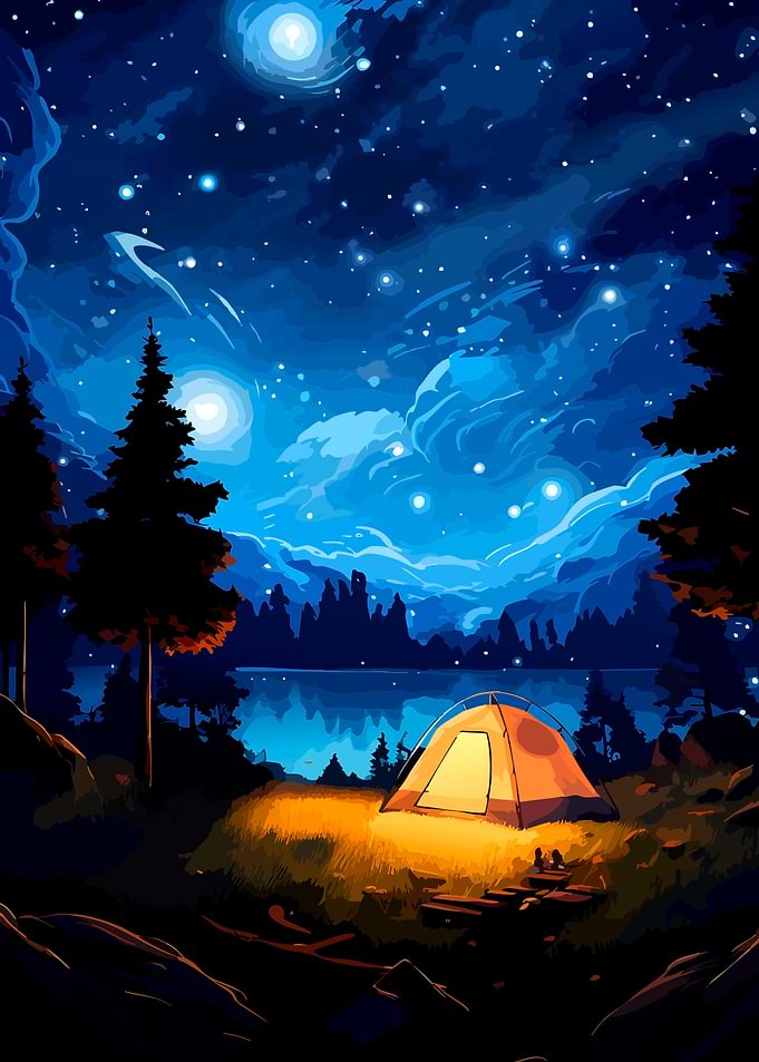 Camping Under a Starry Night Sky