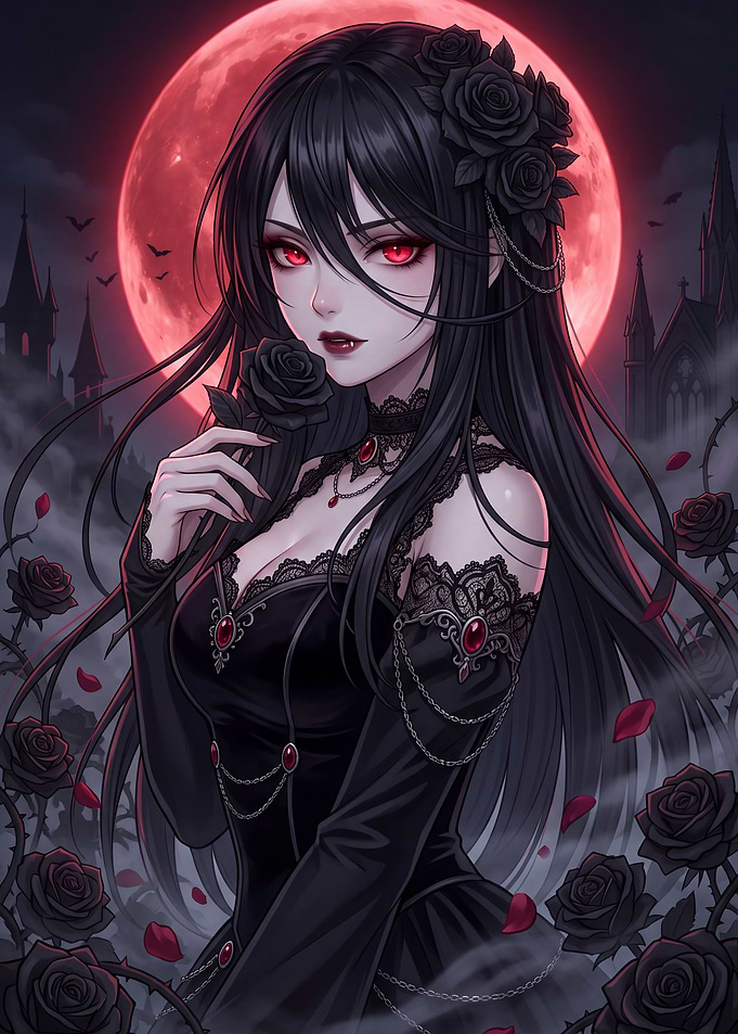 Gothic Vampire Queen with Black Roses