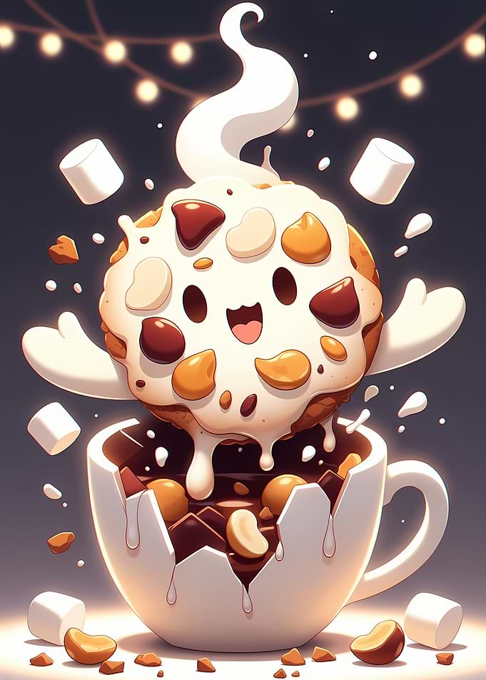 Cute Cookie Character in Hot Cocoa