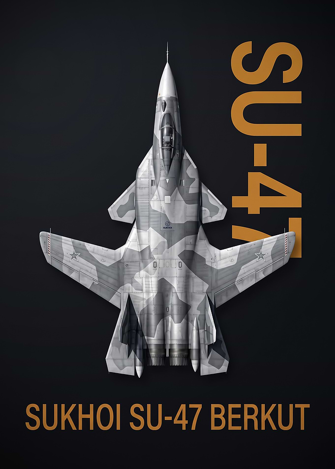dark background top views ukhoi Su47 Berkut Fighter Jet Poster