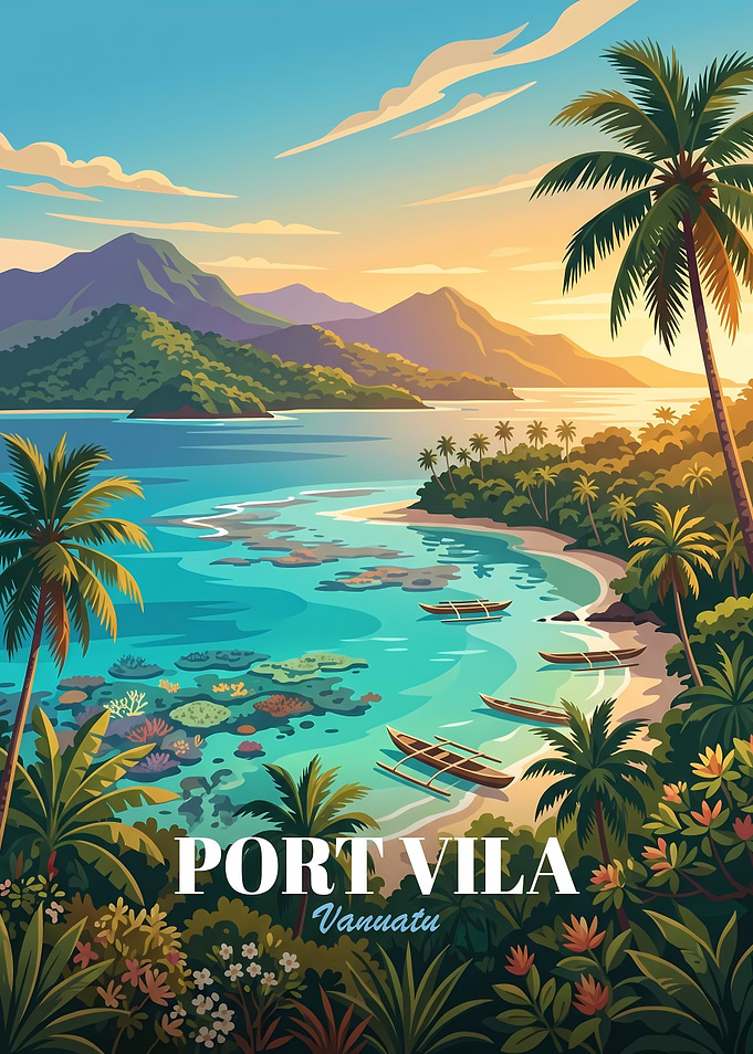 Port Vila Vanuatu Tropical Travel Poster