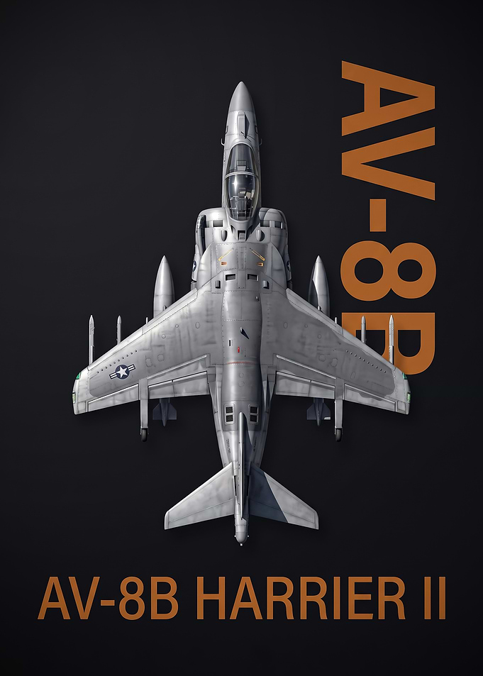 dark background top view AV8B Harrier II Jet Poster