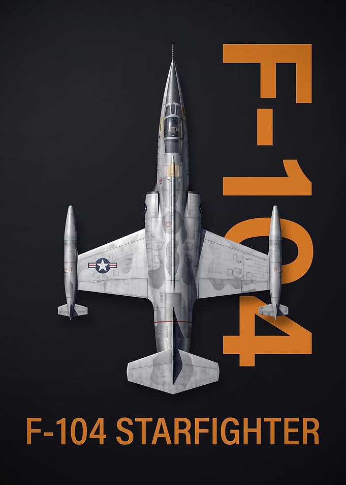 dark background top view F104 Starfighter Minimalist Aviation Poster
