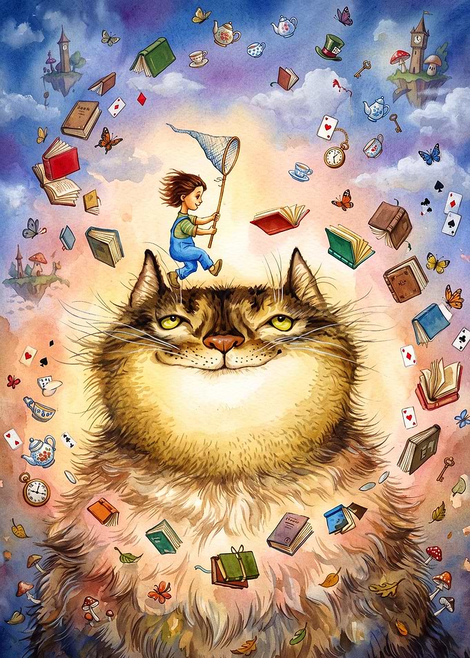 Cat Fantasy Dream Watercolor Poster