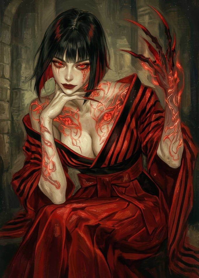Demon Woman in Red Kimono