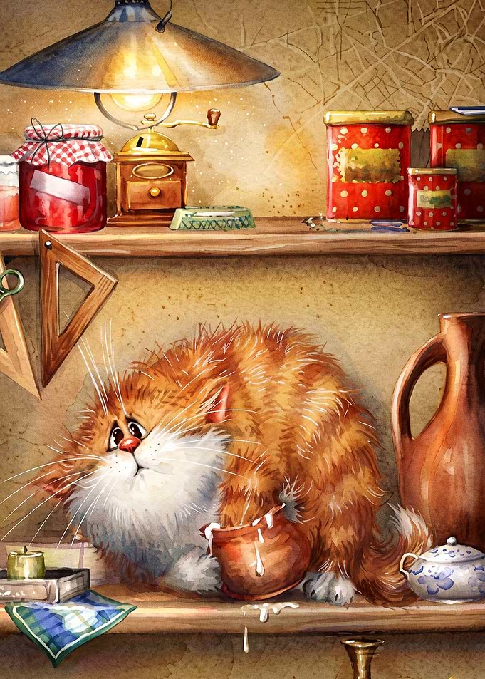 Cute Cat Milk Spill Kitchen Art