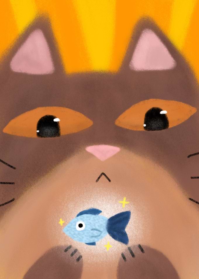 Cute Cat Holding Glowing Fish
