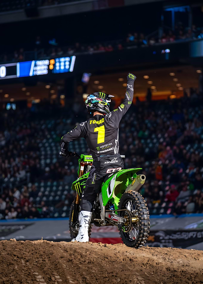 Eli Tomac Celebrating Supercross Victory