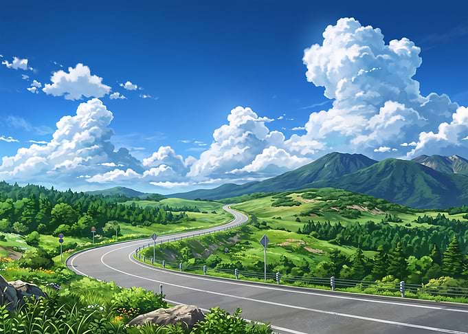 Scenic Winding Road Through Lush Mountains