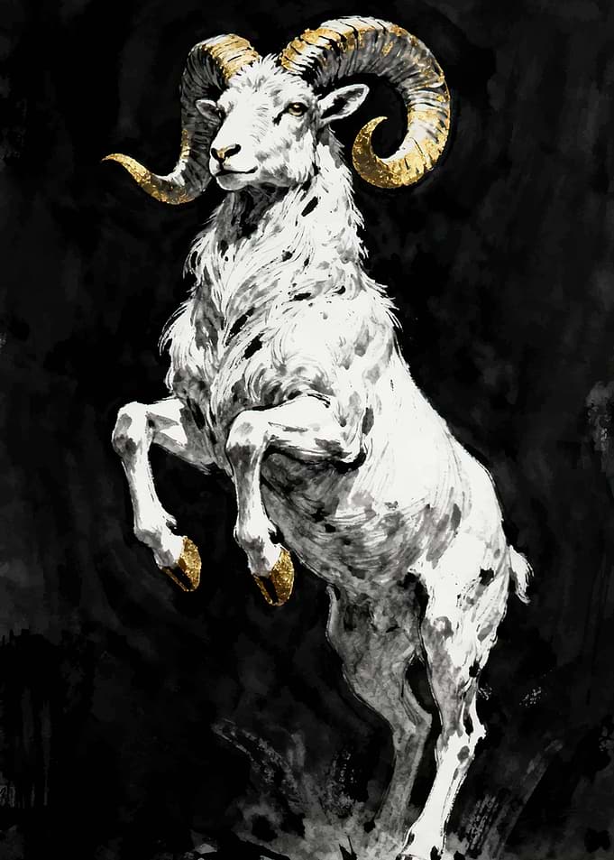 Majestic Golden Horned Ram Illustration