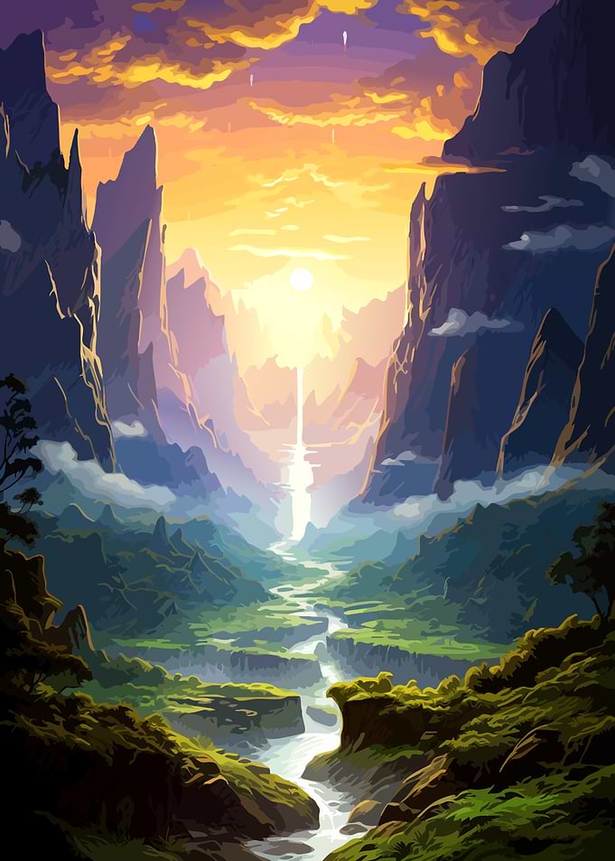 Golden Sunset Over Mountain Valley